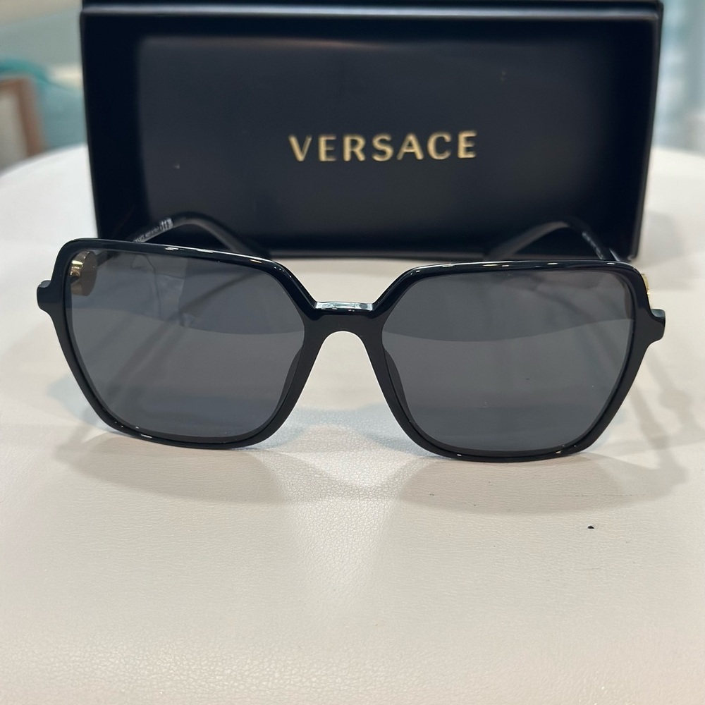 Versace Black Square Sunglasses with Glossy Finish